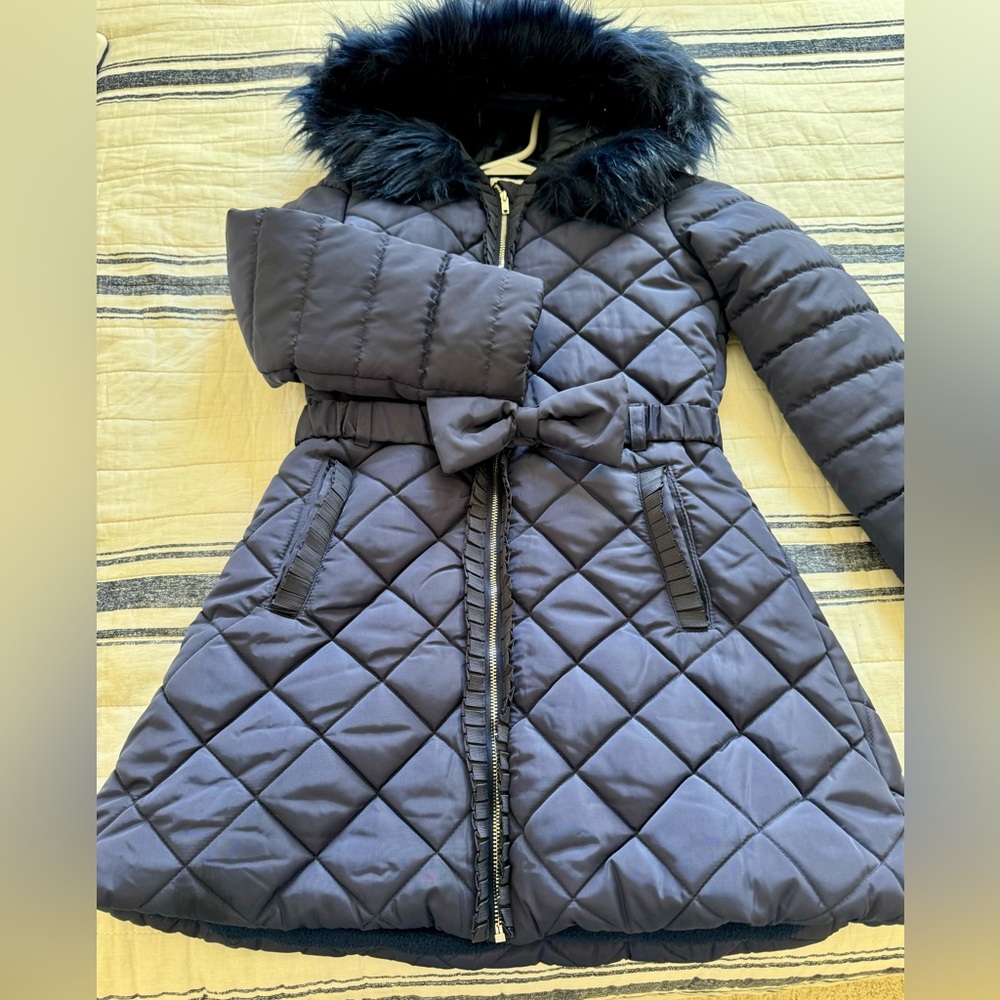 Girls Navy dress puffer coat